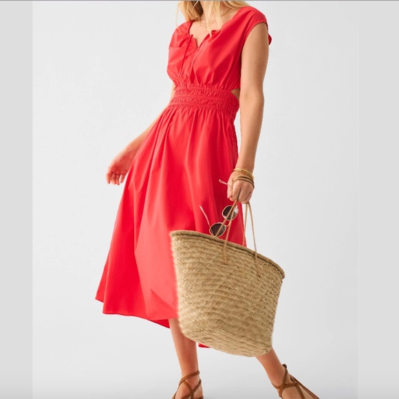Faherty Amalfi open back midi Dress Color:  Hibiscus - Picture 2 of 5